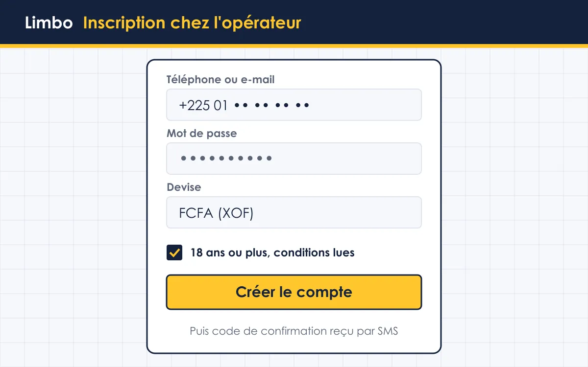 Limbo inscription en Côte d'Ivoire : formulaire de création de compte chez l'opérateur